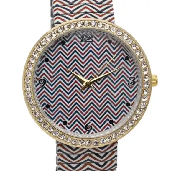 Austrian crystal Chevron pattern stretch bracelet watch. - Picture 3 of 5
